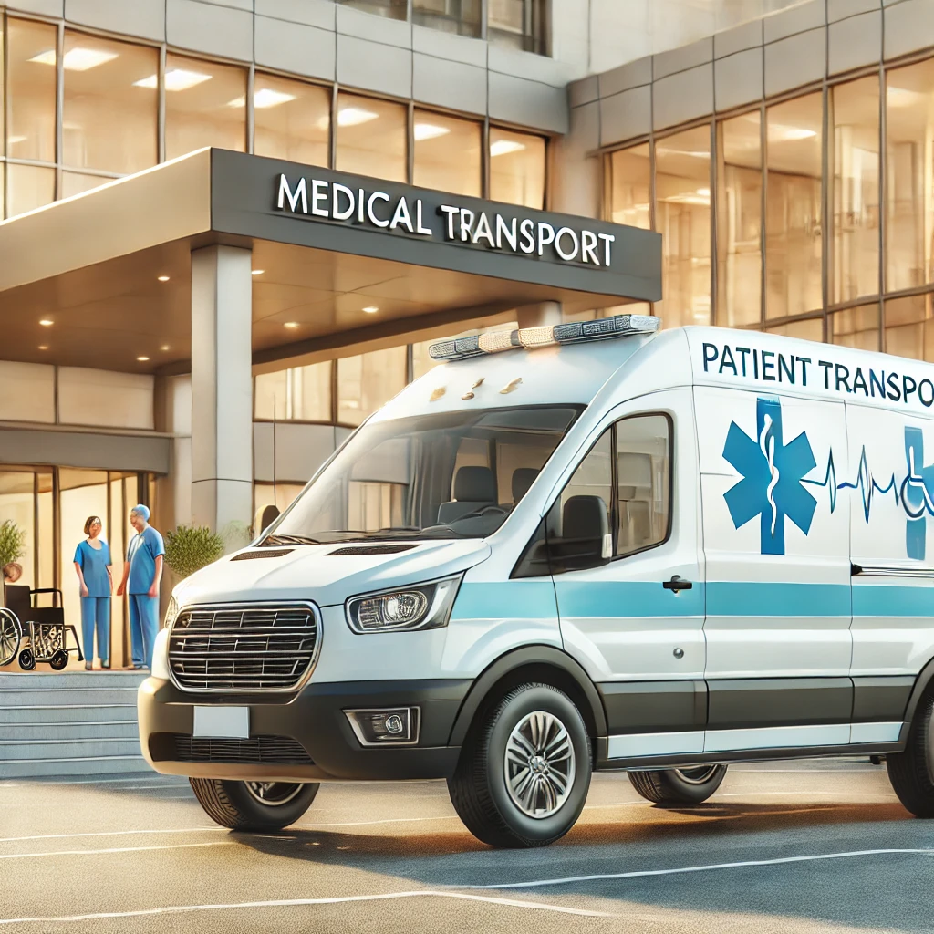 Wheelchair-accessible patient transport vehicles, ensuring reliable winter medical transport for patients.